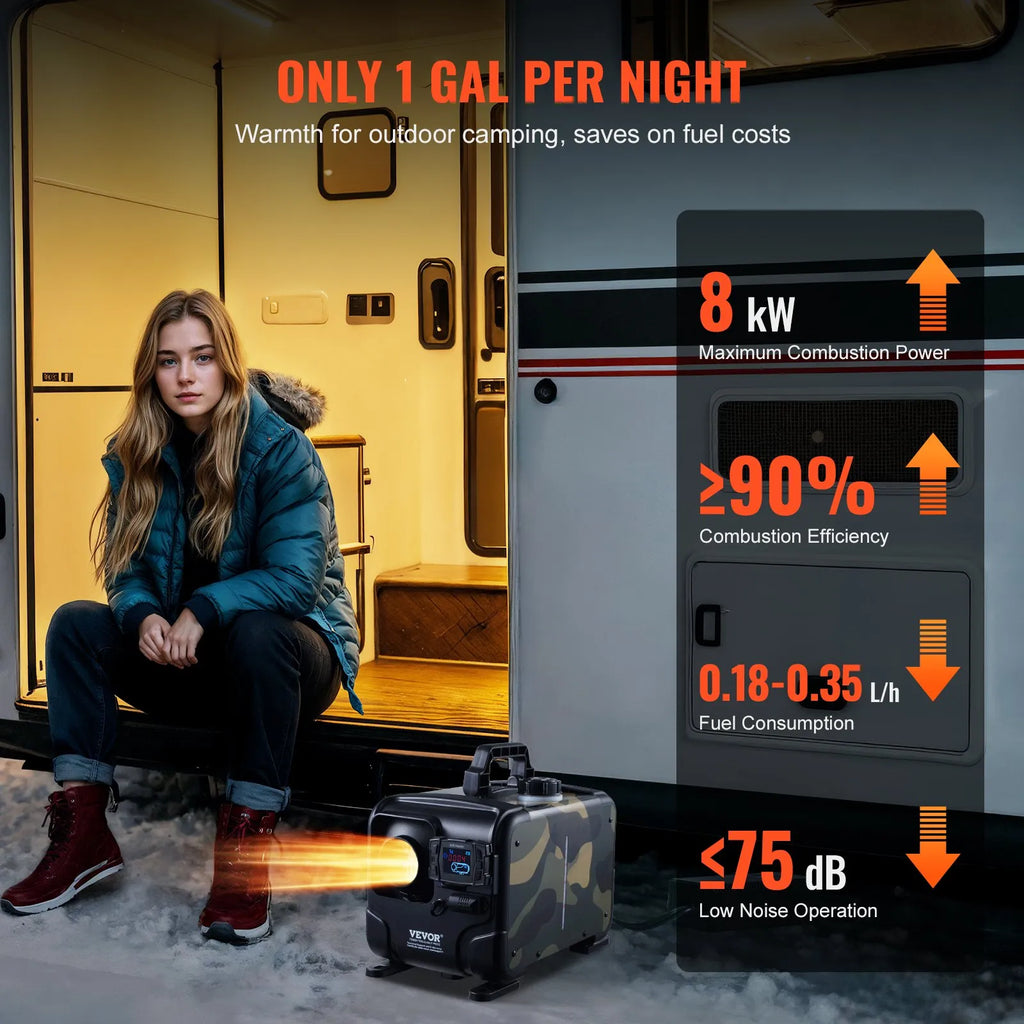 VEVOR Chauffage Diesel 5-8kW, Réchauffeur d'Air Diesel 12/24 V Contrôle par App Bluetooth Écran LCD