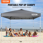 VEVOR Tonnelle Pop-up 304,8x304,8 cm Tonnelle Auvent Jardin Bâche Enduit Argenté PU 250D Sac à Roulettes Portable 4 Sacs Sable Abri Solaire Imperméable pour Plein Air, Plage, Fête, Camping, Gris Foncé