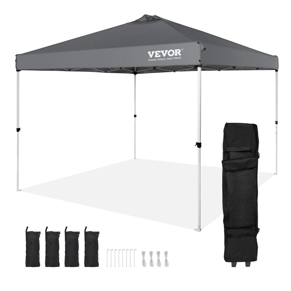 VEVOR Tonnelle Pop-up 304,8x304,8 cm Tonnelle Auvent Jardin Bâche Enduit Argenté PU 250D Sac à Roulettes Portable 4 Sacs Sable Abri Solaire Imperméable pour Plein Air, Plage, Fête, Camping, Gris Foncé