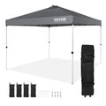 VEVOR Tonnelle Pop-up 304,8x304,8 cm Tonnelle Auvent Jardin Bâche Enduit Argenté PU 250D Sac à Roulettes Portable 4 Sacs Sable Abri Solaire Imperméable pour Plein Air, Plage, Fête, Camping, Gris Foncé