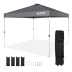 VEVOR Tonnelle Pop-up 304,8x304,8 cm Tonnelle Auvent Jardin Bâche Enduit Argenté PU 250D Sac à Roulettes Portable 4 Sacs Sable Abri Solaire Imperméable pour Plein Air, Plage, Fête, Camping, Gris Foncé