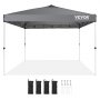 VEVOR Tonnelle Pop-up 304,8x304,8 cm Tonnelle Auvent Jardin Bâche Enduit Argenté PU 250D Sac à Roulettes Portable 4 Sacs Sable Abri Solaire Imperméable pour Plein Air, Plage, Fête, Camping, Gris Foncé