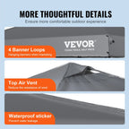 VEVOR Tonnelle Pop-up 304,8x304,8 cm Tonnelle Auvent Jardin Bâche Enduit Argenté PU 250D Sac à Roulettes Portable 4 Sacs Sable Abri Solaire Imperméable pour Plein Air, Plage, Fête, Camping, Gris Foncé