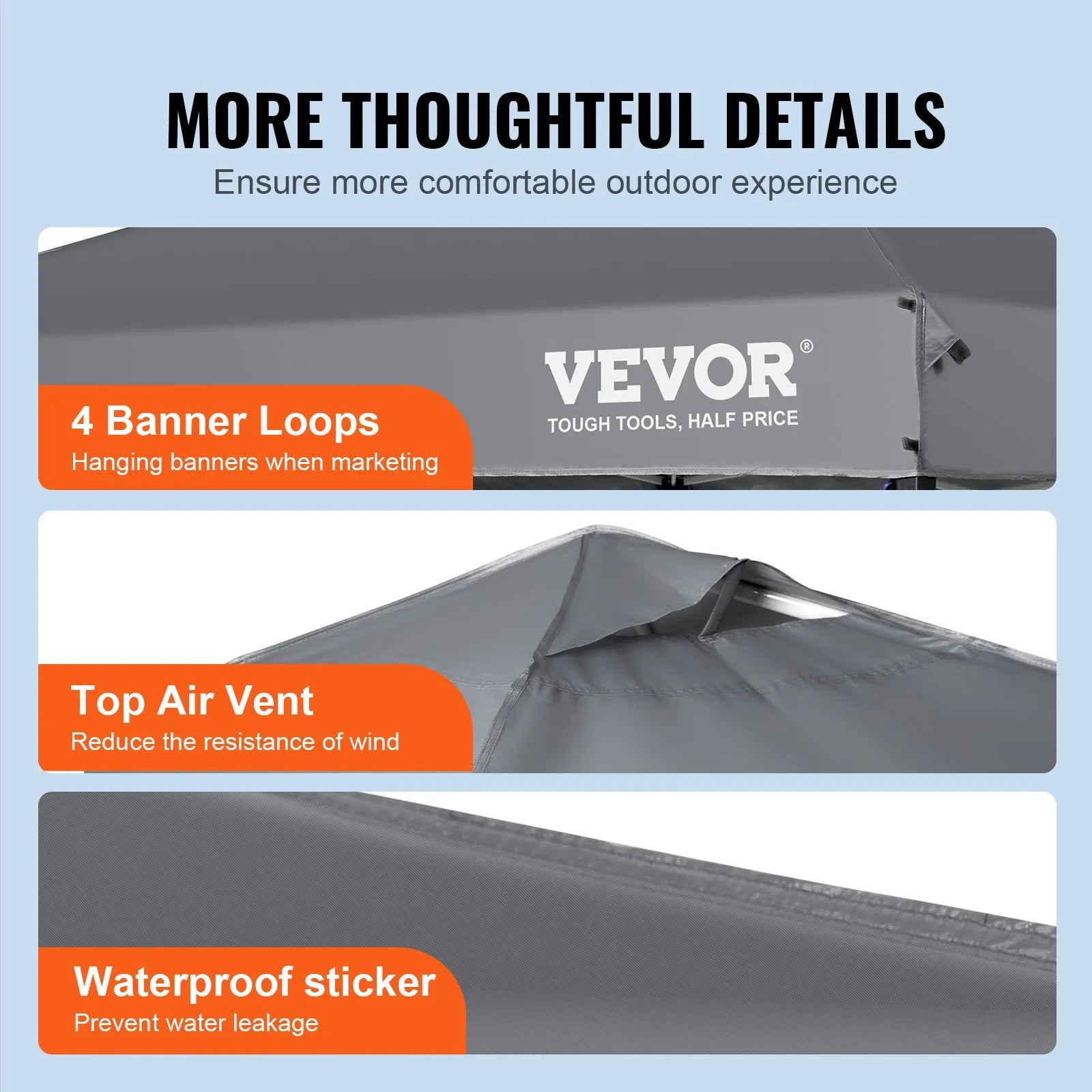 VEVOR Tonnelle Pop-up 304,8x304,8 cm Tonnelle Auvent Jardin Bâche Enduit Argenté PU 250D Sac à Roulettes Portable 4 Sacs Sable Abri Solaire Imperméable pour Plein Air, Plage, Fête, Camping, Gris Foncé