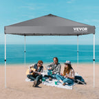 VEVOR Tonnelle Pop-up 304,8x304,8 cm Tonnelle Auvent Jardin Bâche Enduit Argenté PU 250D Sac à Roulettes Portable 4 Sacs Sable Abri Solaire Imperméable pour Plein Air, Plage, Fête, Camping, Gris Foncé