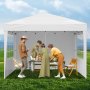 Offres VEVOR Tonnelle Pop-up, 2,95x2,95 m, Gazebo Auvent Escamotable Instantané Portable, avec Parois Latérales, Fenêtres Ventilées, Facile à Monter, Abri Solaire Extérieur pour Événements, Jardin, Blanc