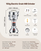 VEVOR Moulin à Épices Électrique 150 g, Broyeur à Grains Commercial 850 W Haute Vitesse