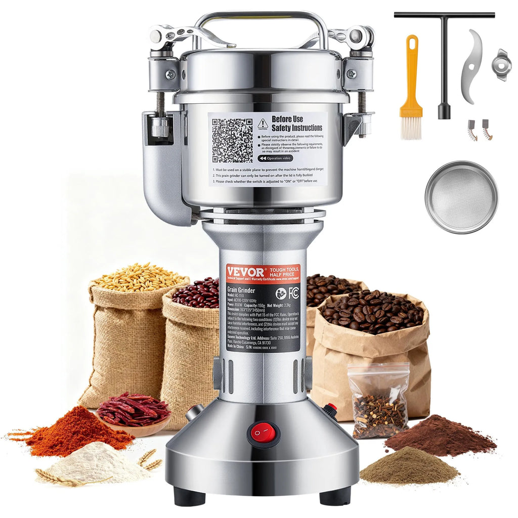 VEVOR Moulin à Épices Électrique 150 g, Broyeur à Grains Commercial 850 W Haute Vitesse