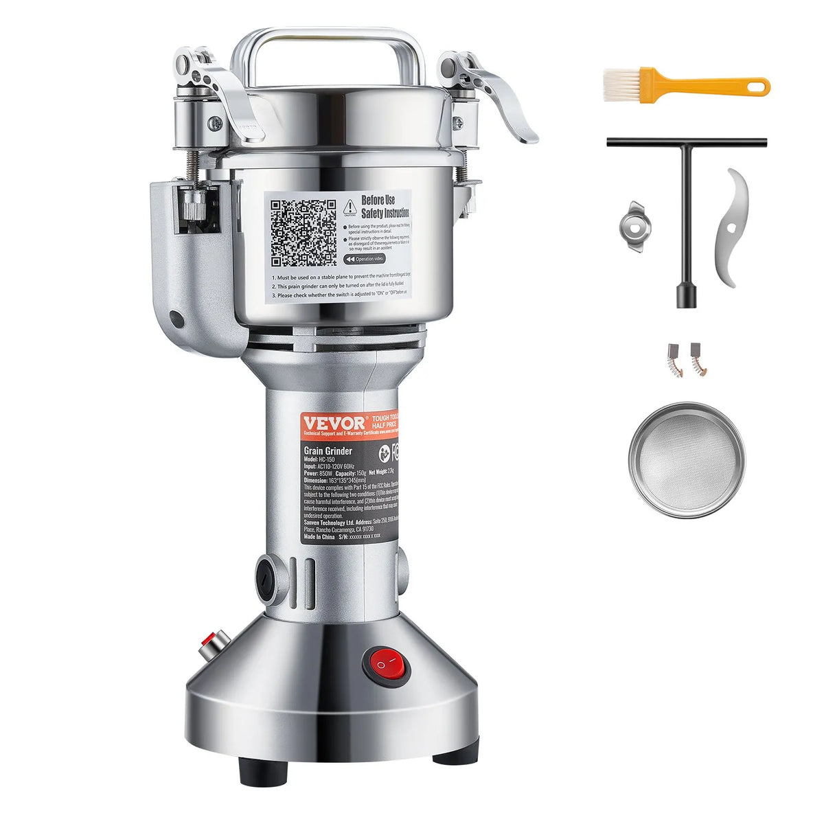 VEVOR Moulin à Épices Électrique 150 g, Broyeur à Grains Commercial 850 W Haute Vitesse