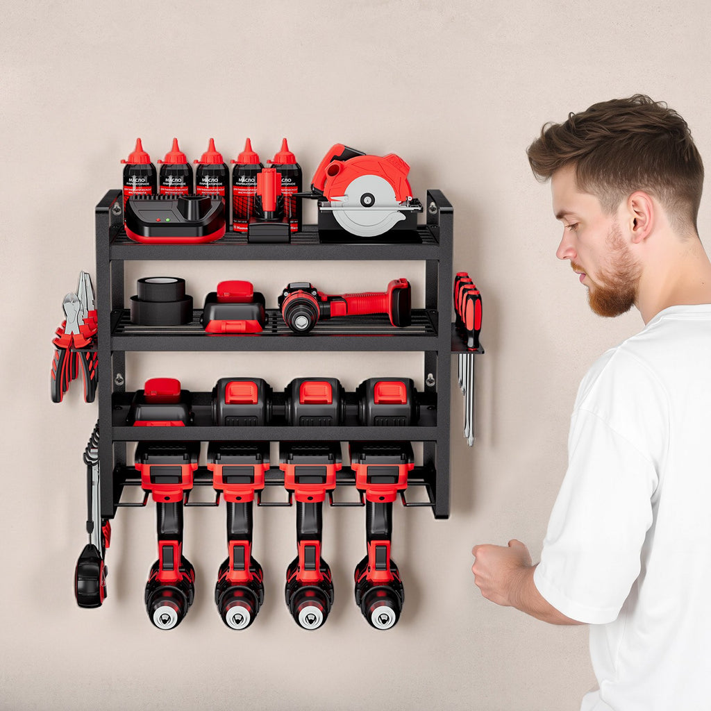 VEVOR Organiseur mural pour outils électriques, support de rangement à 4 niveaux avec 4 emplacements
