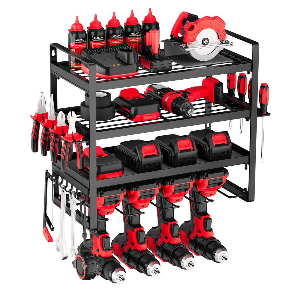 VEVOR Organiseur mural pour outils électriques, support de rangement à 4 niveaux avec 4 emplacements