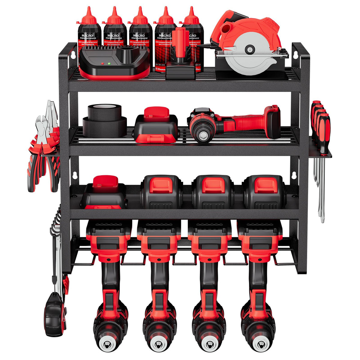 VEVOR Organiseur mural pour outils électriques, support de rangement à 4 niveaux avec 4 emplacements