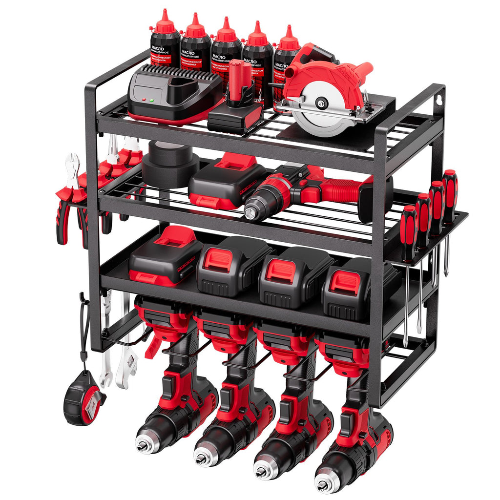 VEVOR Organiseur mural pour outils électriques, support de rangement à 4 niveaux avec 4 emplacements