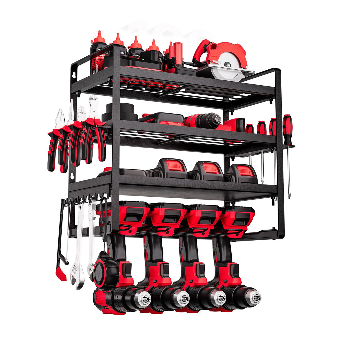 VEVOR Organiseur mural pour outils électriques, support de rangement à 4 niveaux avec 4 emplacements