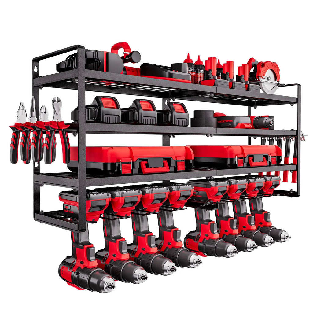 VEVOR Organiseur mural pour outils électriques, support de rangement à 4 niveaux avec 8 emplacements