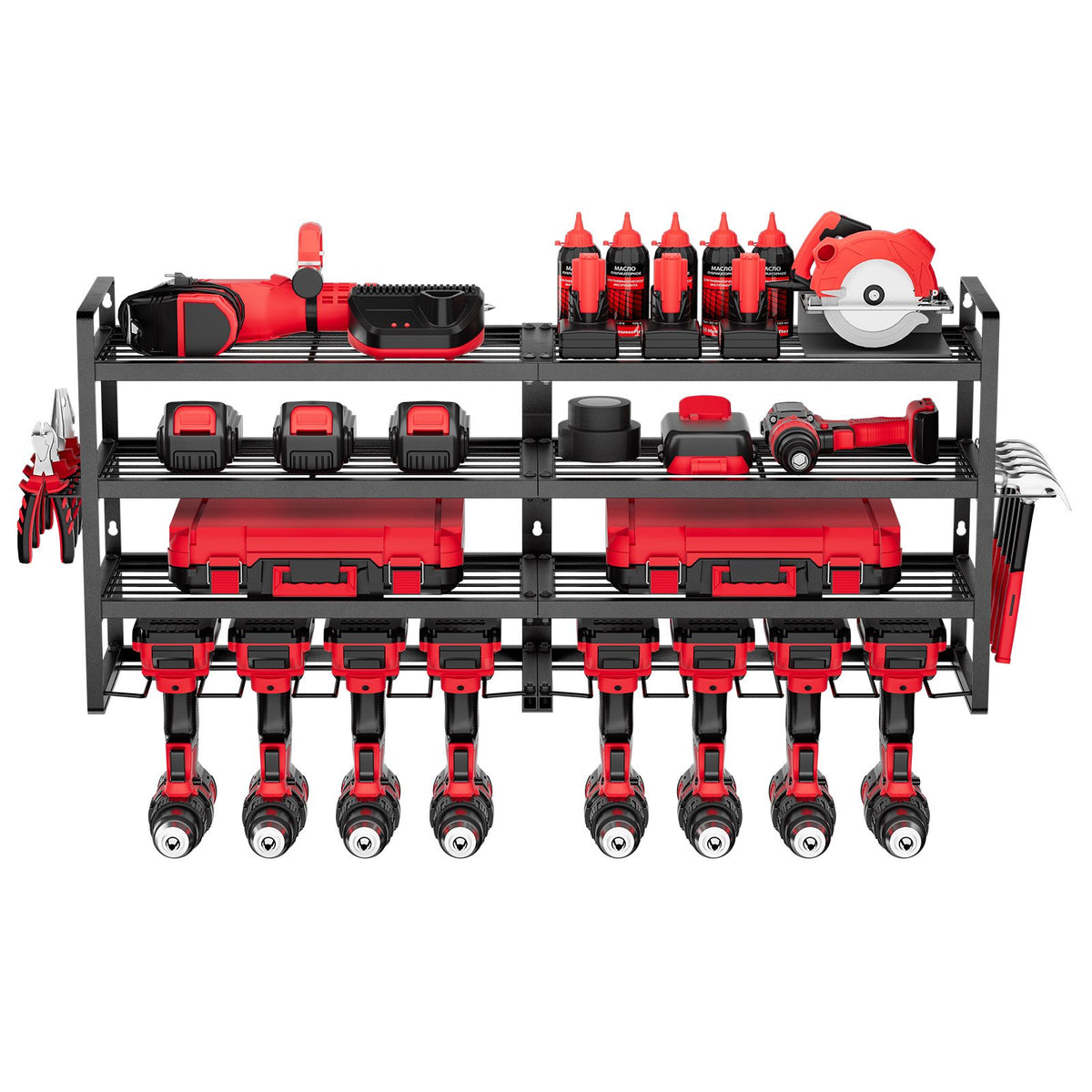VEVOR Organiseur mural pour outils électriques, support de rangement à 4 niveaux avec 8 emplacements