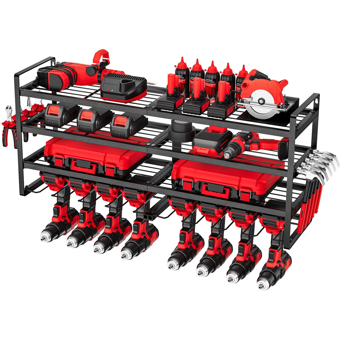 VEVOR Organiseur mural pour outils électriques, support de rangement à 4 niveaux avec 8 emplacements