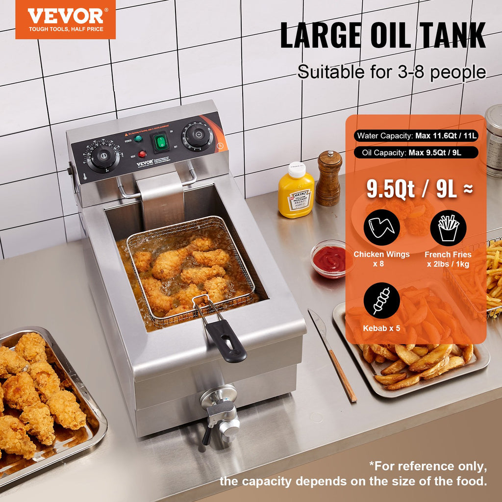 VEVOR Friteuse Commerciale 3000 W Friteuse à Bain d'Huile Électrique 9 L
