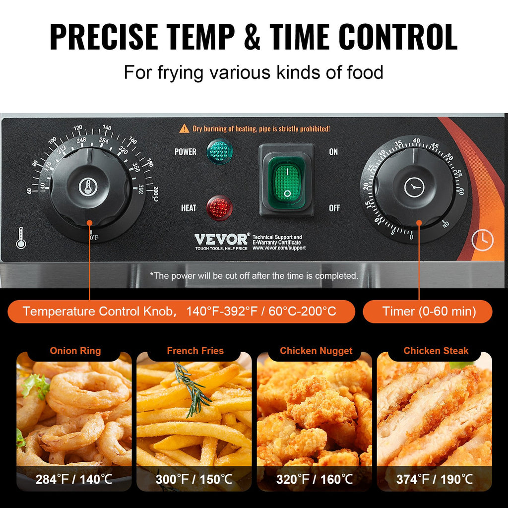 VEVOR Friteuse Commerciale 3000 W Friteuse à Bain d'Huile Électrique 9 L
