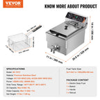 VEVOR Friteuse Commerciale 3000 W Friteuse à Bain d'Huile Électrique 9 L