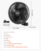 VEVOR Ventilateur de Culture à Pince Oscillant 15 cm USB-C 9 Vitesses, Lot de 2