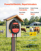 VEVOR Chargeur de Clôture Électrique, 1 J, Électrificateur de Clôture Électrique CA CC Solaire 10 kV
