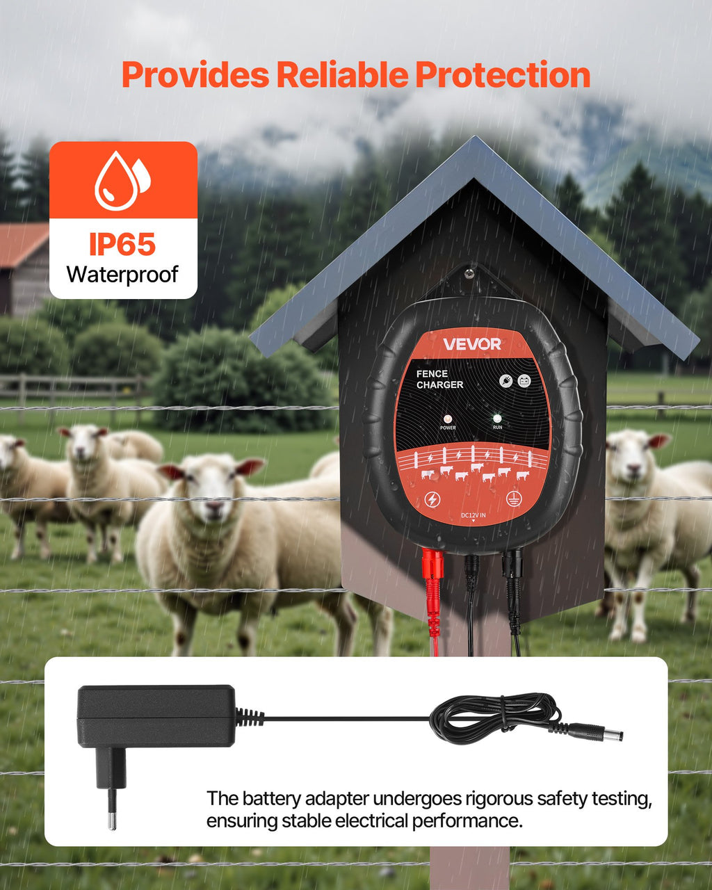 VEVOR Chargeur de Clôture Électrique, 1 J, Électrificateur de Clôture Électrique CA CC Solaire 10 kV