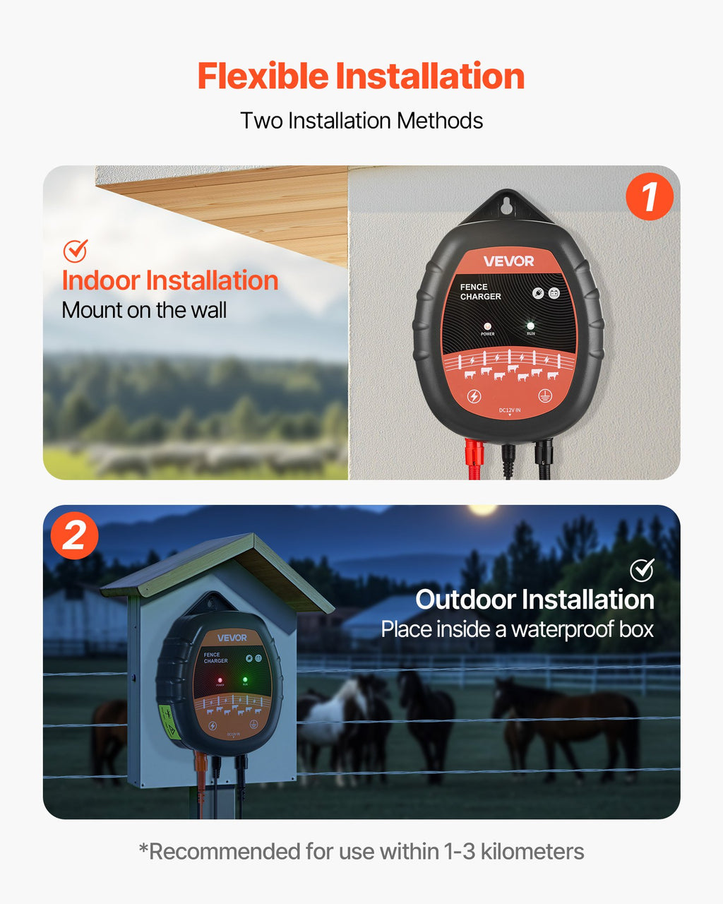VEVOR Chargeur de Clôture Électrique, 1 J, Électrificateur de Clôture Électrique CA CC Solaire 10 kV
