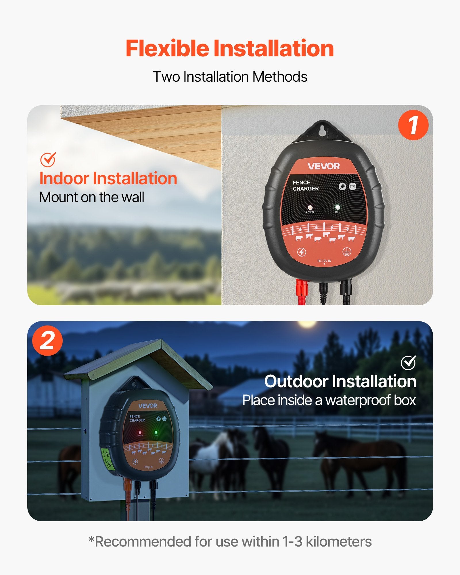 VEVOR Chargeur de Clôture Électrique, 1 J, Électrificateur de Clôture Électrique CA CC Solaire 10 kV