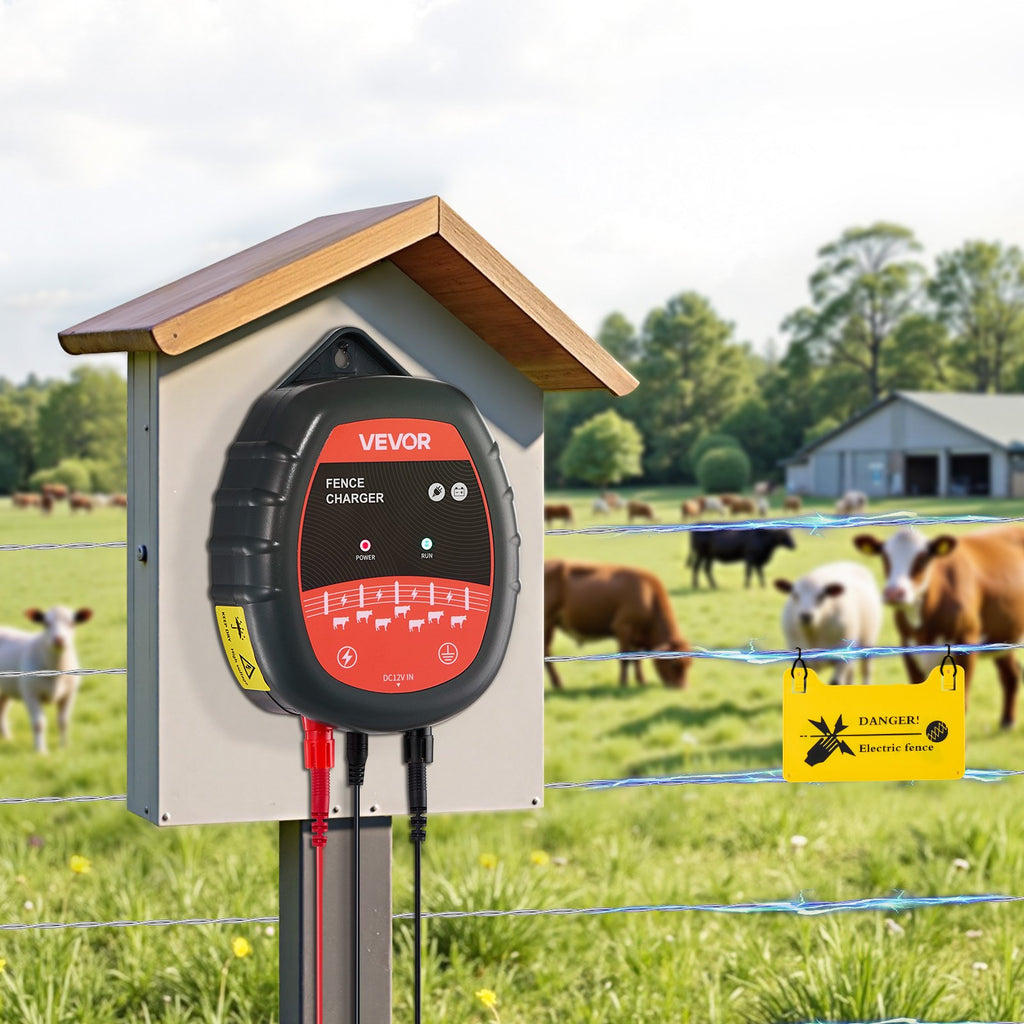 VEVOR Chargeur de Clôture Électrique, 1 J, Électrificateur de Clôture Électrique CA CC Solaire 10 kV