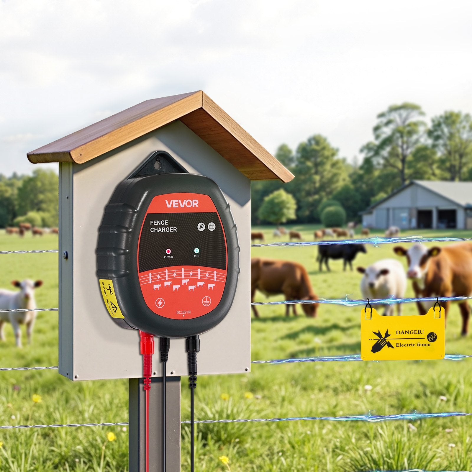 VEVOR Chargeur de Clôture Électrique, 1 J, Électrificateur de Clôture Électrique CA CC Solaire 10 kV