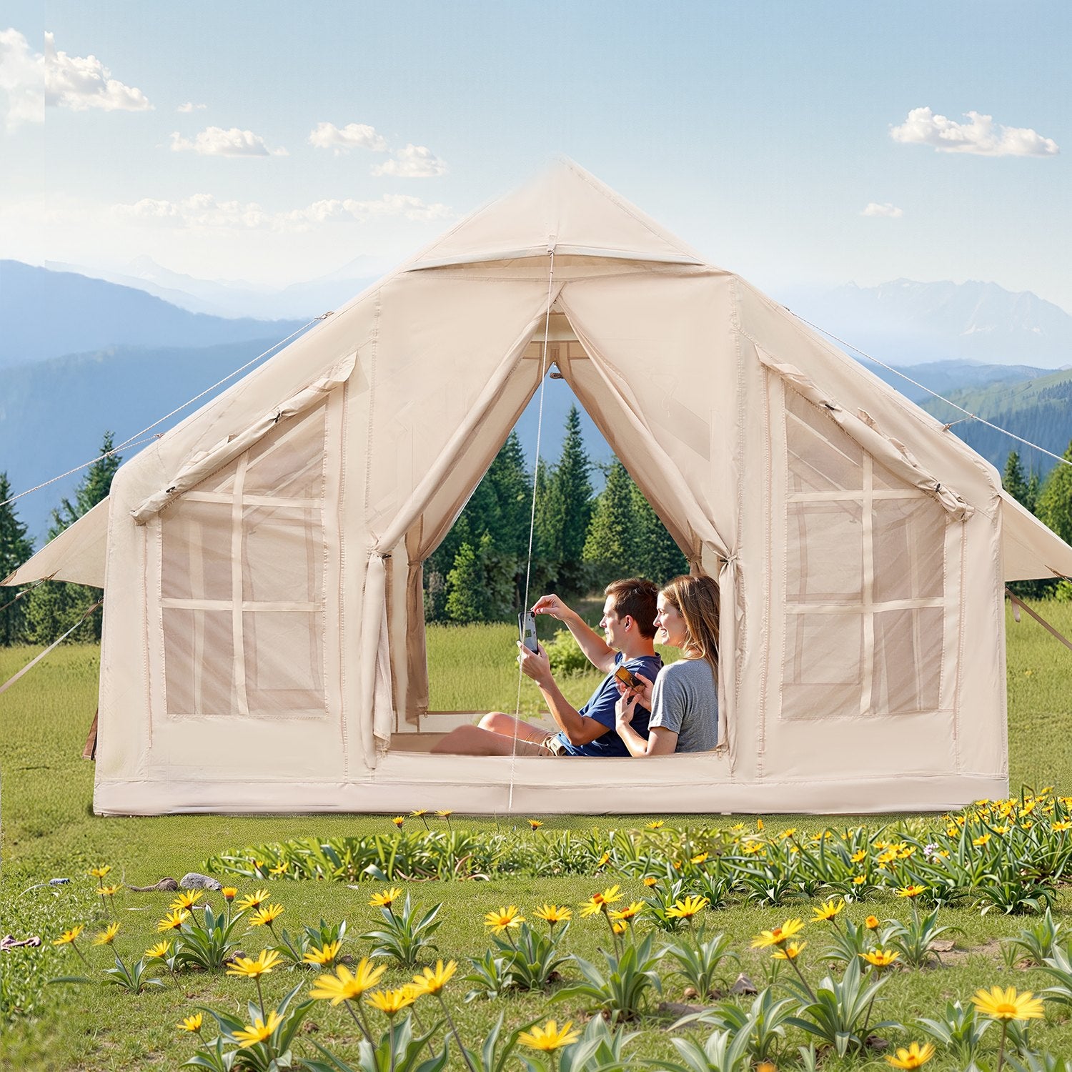VEVOR Tente de Camping Gonflable, 3x3x2,3 m, Tente de Glamping pour 4 à 6 Personnes Oxford 300D