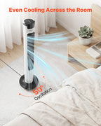 VEVOR Ventilateur Colonne, 1017 mm, Ventilateur Tour Sol Oscillant 70° Silencieux Portable, 7 m/s, Vitesses Réglables, Minuterie 24 h