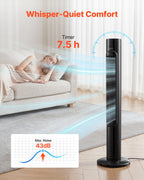 VEVOR Ventilateur Colonne, 1017 mm, Ventilateur Tour Sol Oscillant 70° Silencieux Portable, 7 m/s, Vitesses Réglables, Minuterie 24 h