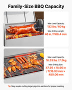 VEVOR Barbecue à Charbon Chargeant 60 kg, Barbecue Rôtissoire avec Roues Kit Tournebroche 38 W