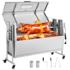VEVOR Barbecue à Charbon Chargeant 60 kg, Barbecue Rôtissoire avec Roues Kit Tournebroche 38 W