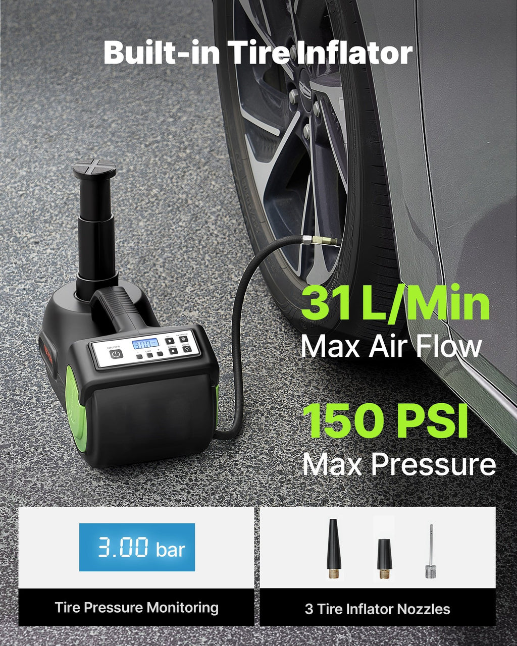 VEVOR Cric Électrique Hydraulique 12 V Charge 5 T Cric de Voiture avec Clé à Chocs et Compresseur