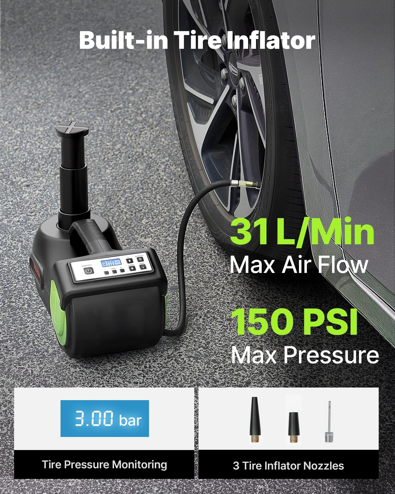 VEVOR Cric Électrique Hydraulique 12 V Charge 5 T Cric de Voiture avec Clé à Chocs et Compresseur