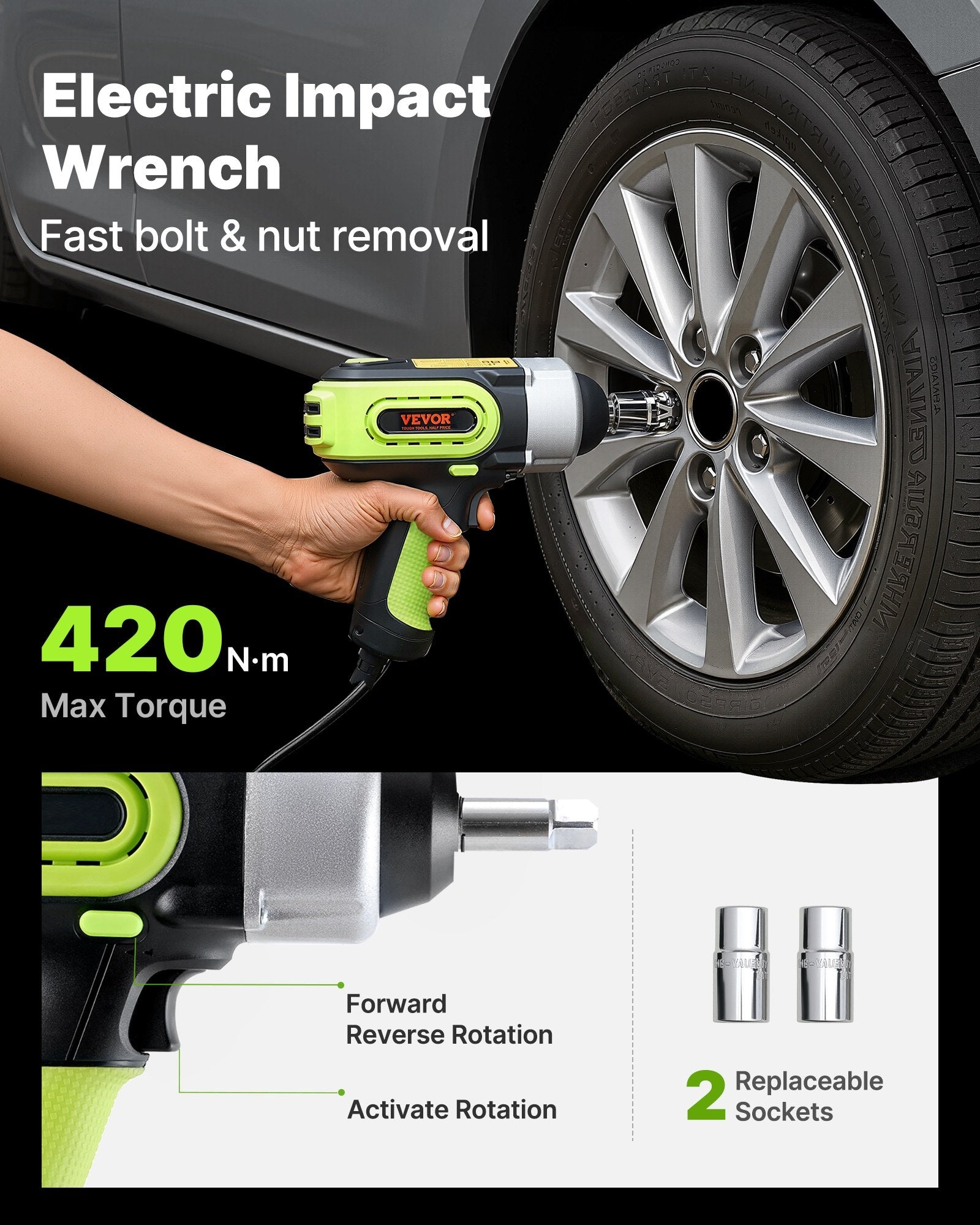VEVOR Cric Électrique Hydraulique 12 V Charge 5 T Cric de Voiture avec Clé à Chocs et Compresseur
