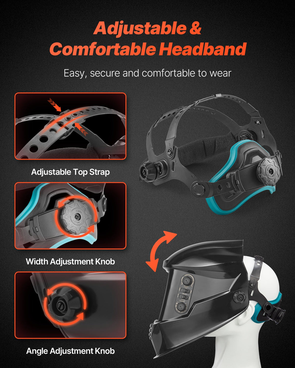 VEVOR Casque de Soudage Solaire Obscurcissement Automatique Couleur Réelle Grande Vue 100x95 mm