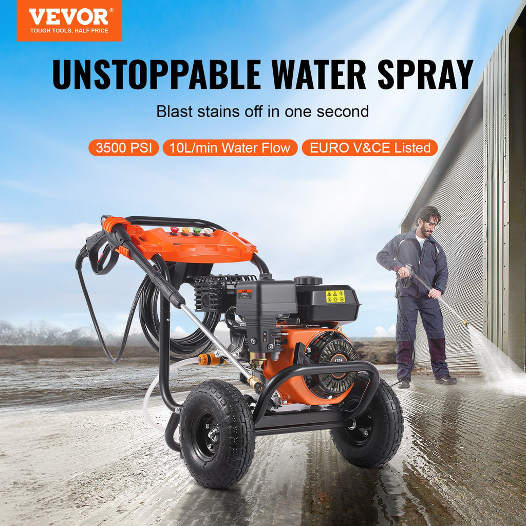 VEVOR Nettoyeur Haute Pression à Essence 3500 PSI 10 L/min Laveuse à Gaz