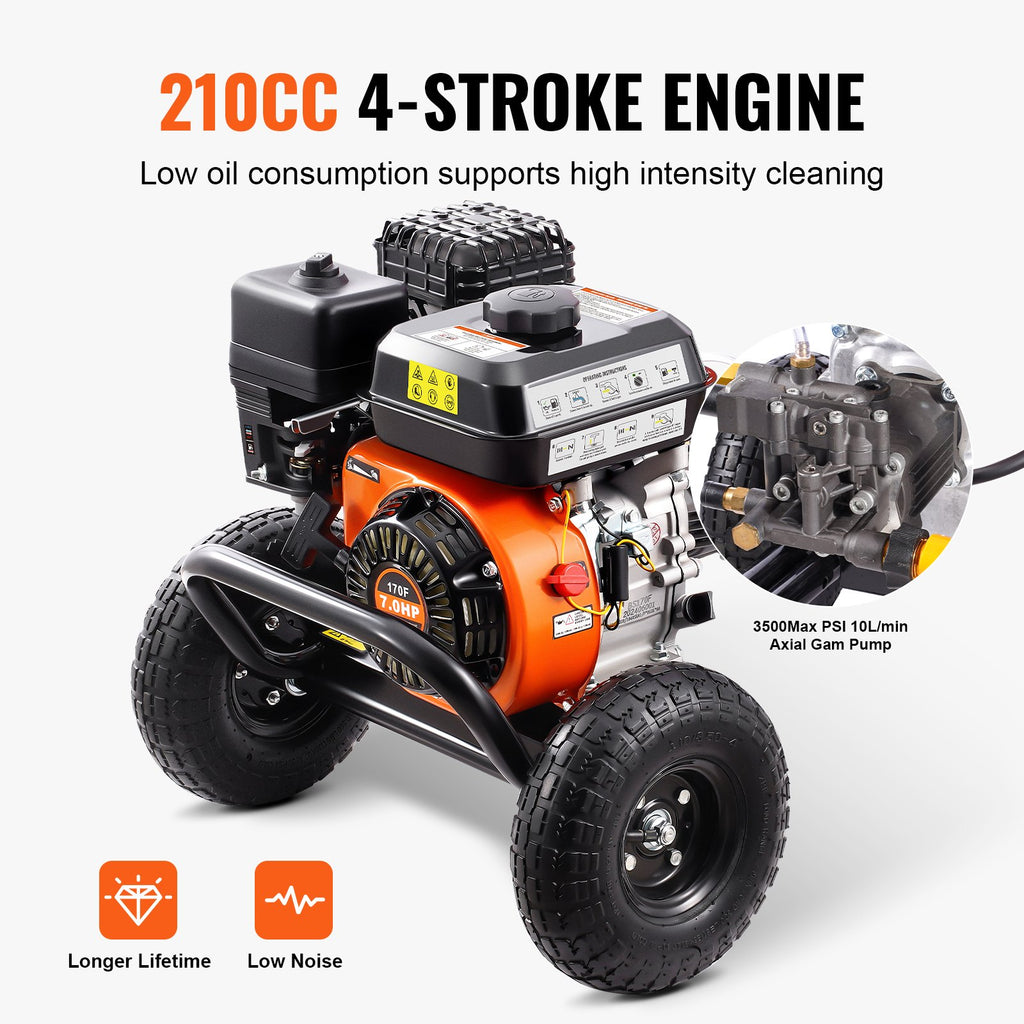 VEVOR Nettoyeur Haute Pression à Essence 3500 PSI 10 L/min Laveuse à Gaz