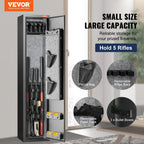 VEVOR Armoire à 5 Fusils, Coffre-Fort pour Armes à Feu 2 Façons de Verrouillage Empreinte Digitale et Clés