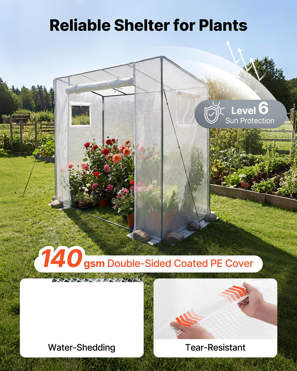 VEVOR Serre de Jardin à Toit Incliné 195x77x168 cm Bâche PE Porte Zippée