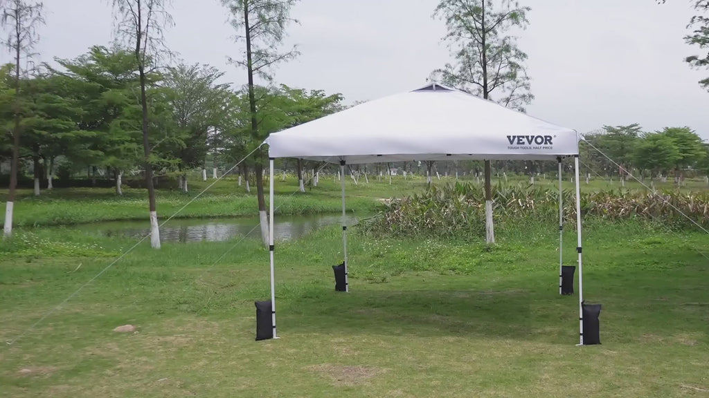 VEVOR Tonnelle Pop-up 304,8x304,8 cm Tonnelle Auvent Jardin Bâche Enduit Argenté PU 250D Sac à Roulettes Portable 4 Sacs Sable Abri Solaire Imperméable